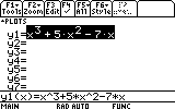 Calculator screen showing the function y1 = x³ + 5.X² - 7.x